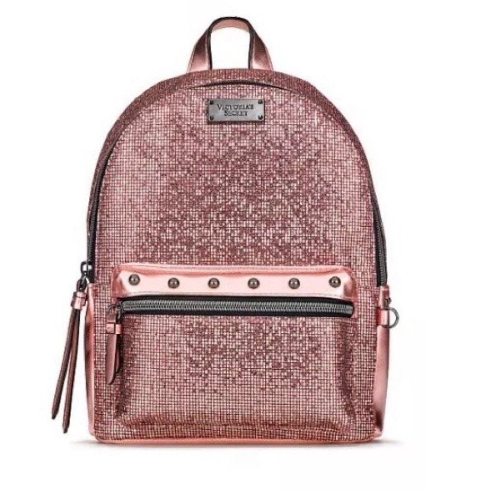 Victoria's Secret NWOT Metallic Bling Chain Small City Backpack in Rose Gold - Picture 1 of 10